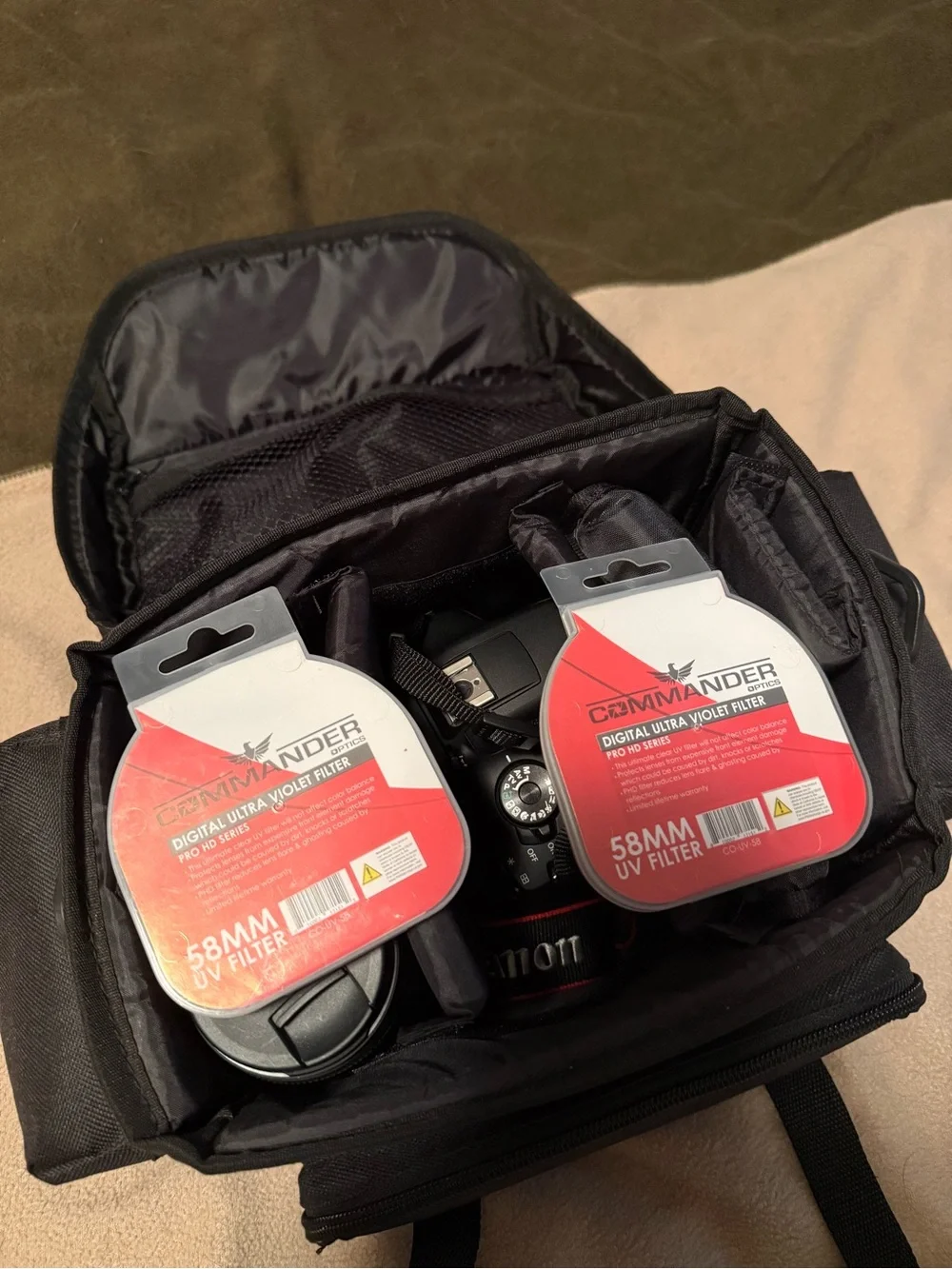 Canon Rebel T7 Black Camera Body with Two Black Canon Lenses and Carrying Case